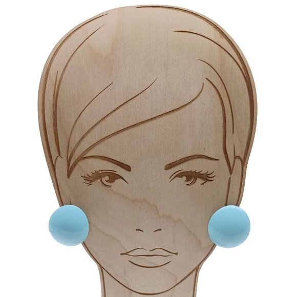 Vintage Large Round Baby Blue Enamel Stud Earrings - Picture 2 of 4